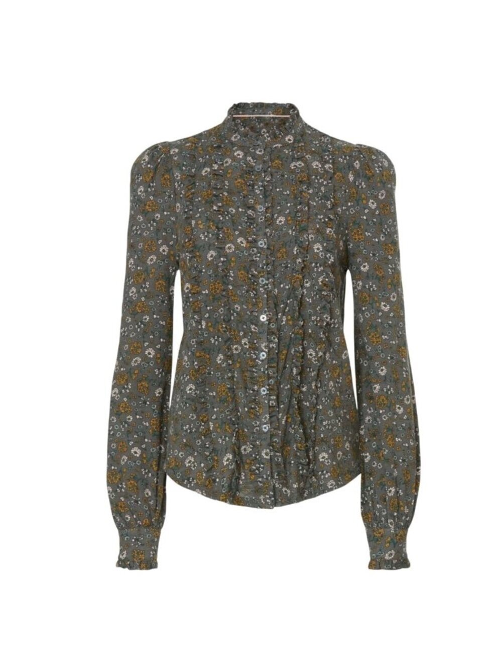 Boden Floral Ruffle Trim Jersey Button-Down Shirt US 10 MSRP $99